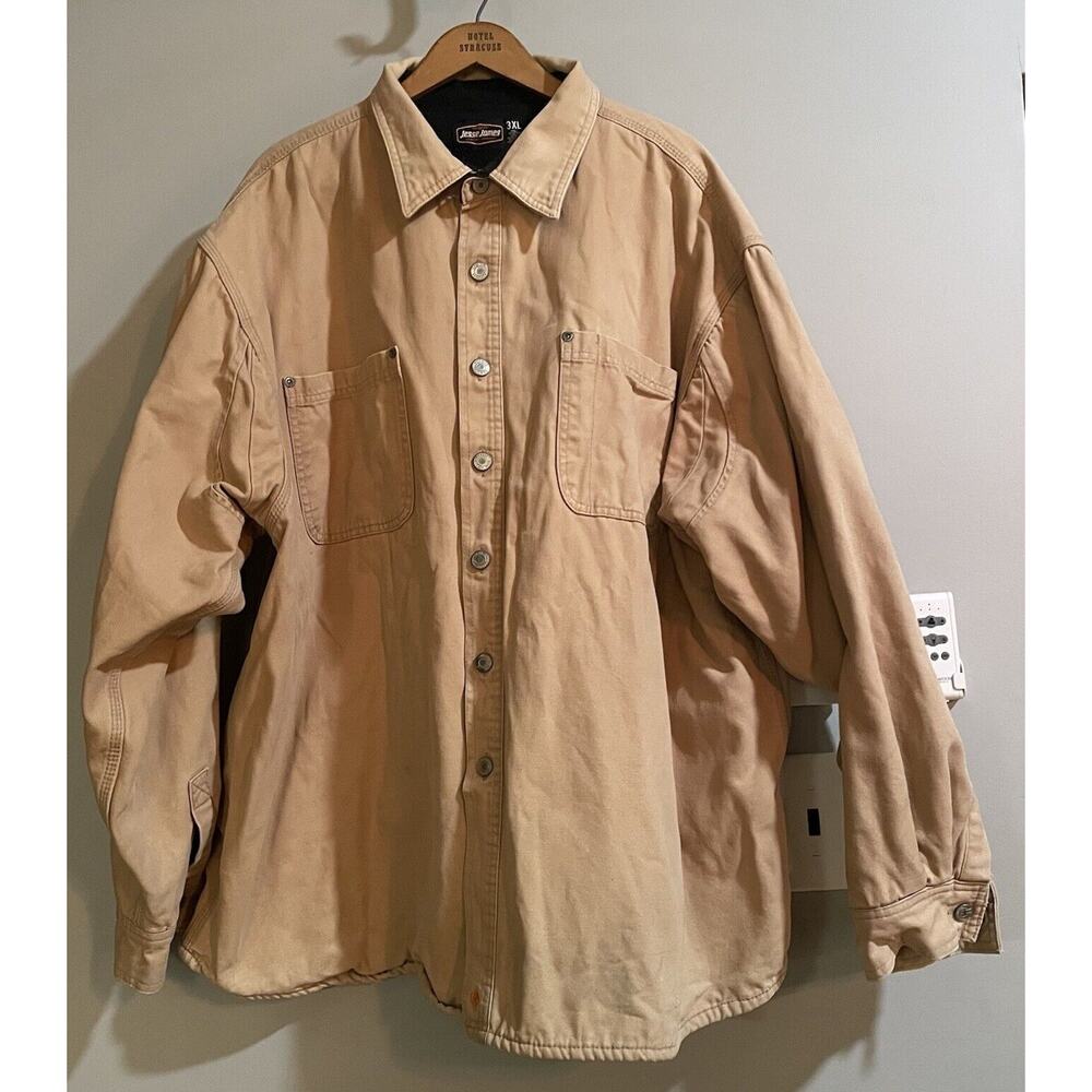 Jesse James Shirt Jacket Workwear Cotton Canvas Fleece Lined Snap Up 3XL